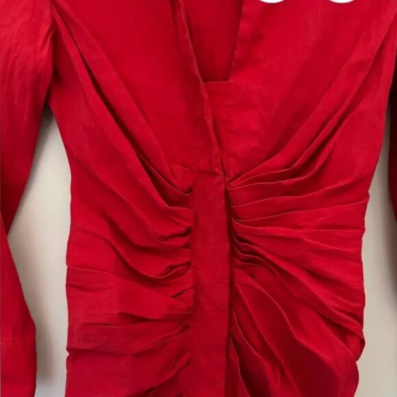 Zara red ruched Festive Sexy holiday Christmas Party long sleeve Midi dress M - Picture 5 of 11